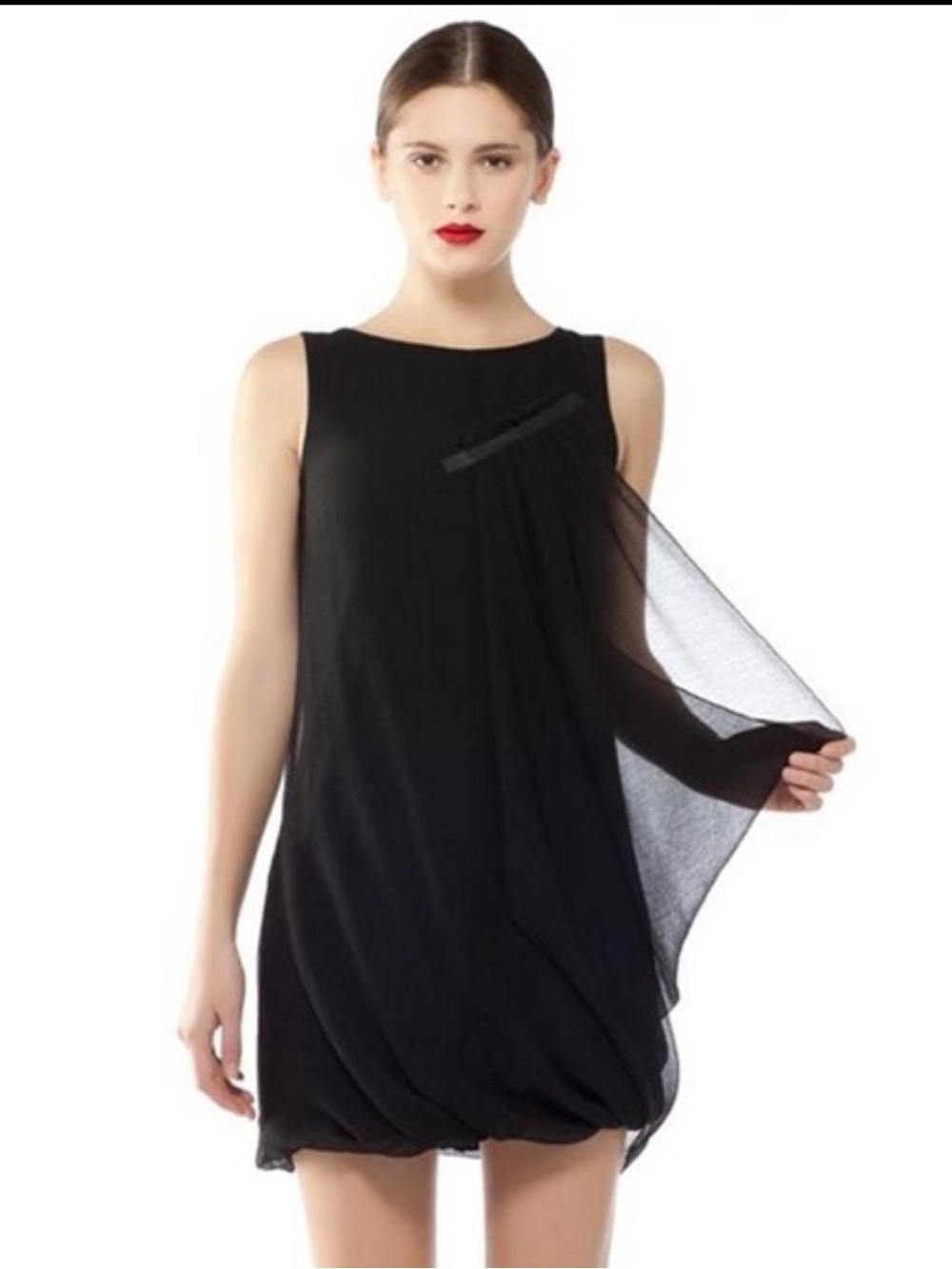 Cop Copine Black Bubble Hem Cocoon Dress Sheer Draped Chiffon Avant Garde 40/8
